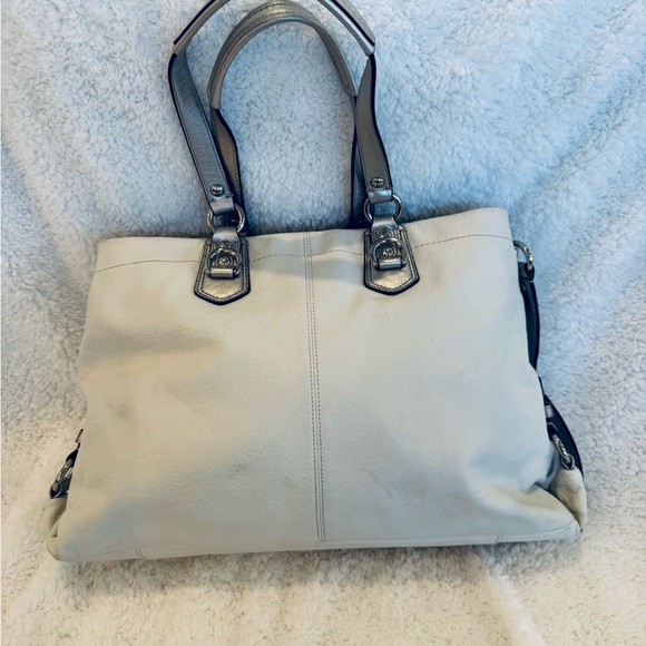 Coach Ashley Leather Satchel White Silver F15513 Like New - Picture 3 of 9